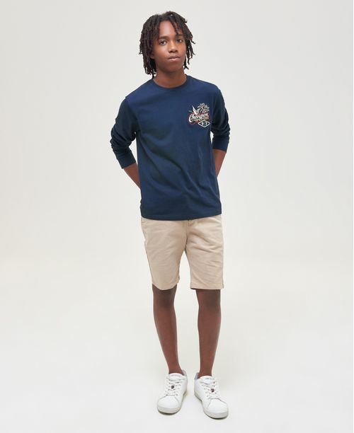 Camiseta de Niño, Straight Fit Cuello Redondo Manga Larga - Aplique Bordado y Estampado