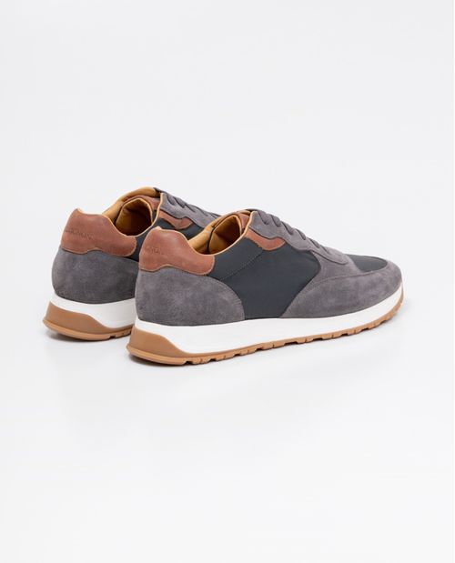 Tenis de Hombre, Estilo Runner - Cuero Gamuzado y Material Textil