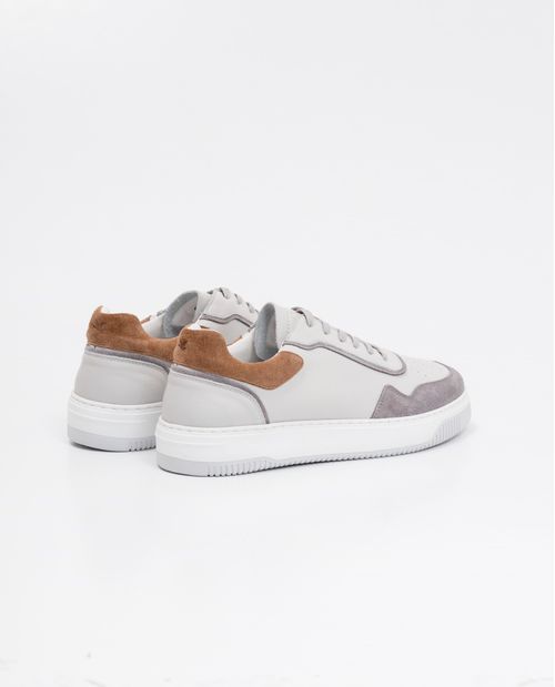 Tenis de Hombre en Cuero, Tipo Basket - Cuero Anilina y Cuero Gamuzado en Contraste de Color