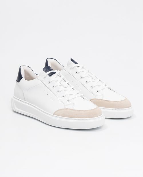 Tenis de Hombre en Cuero, Tipo Basket - Cuero Anilina y Cuero Gamuzado en Contraste de Color