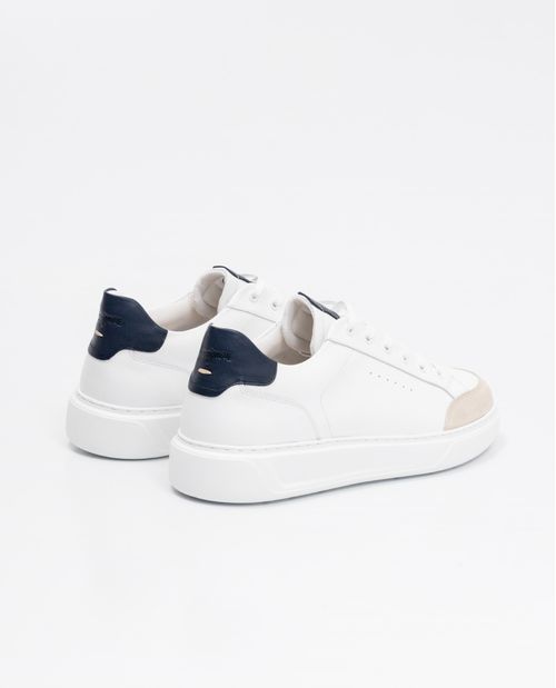 Tenis de Hombre en Cuero, Tipo Basket - Cuero Anilina y Cuero Gamuzado en Contraste de Color