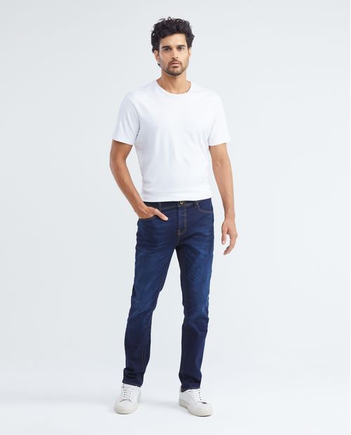 Jean de Hombre Slim Fit, Famous, Bota Slim - Azul Oscuro