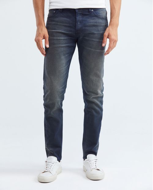 Jean de Hombre Super Slim Fit, Rider, Bota Super Slim - Azul Oscuro Vintage + Arrugas 3D
