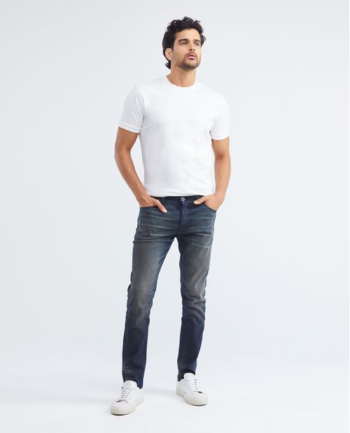 Jean de Hombre Super Slim Fit, Rider, Bota Super Slim - Azul Oscuro Vintage + Arrugas 3D