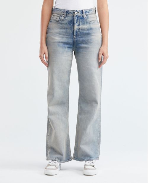 Jean de Mujer Wide Leg, Bota Relaxed - Azul Medio Sobreteñido