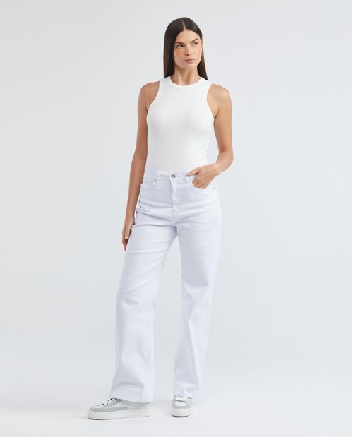 Jean de Mujer Wide Leg, Bota Relaxed - Blanco