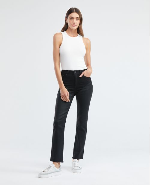 Jean de Mujer Super High Rise, High Cosmo, Boot Cut - Negro Paneling Efecto Cuero