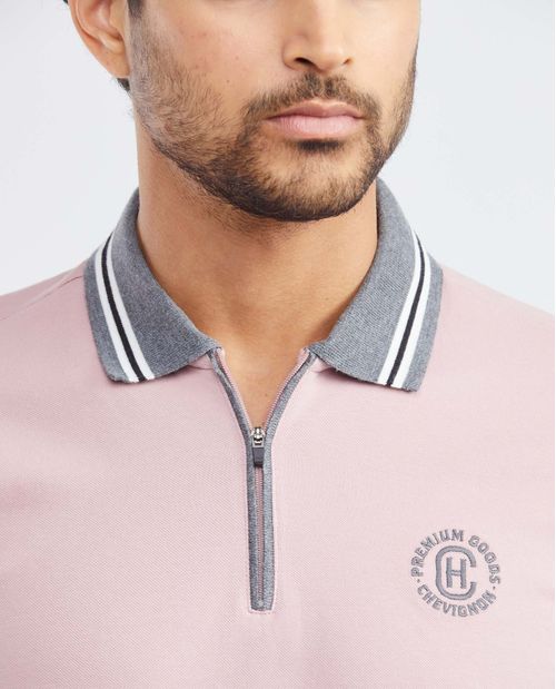 Camiseta de Hombre Tipo Polo, Slim Fit Manga Corta - Tejidos en Contraste