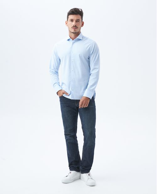 Camisa Premium de Hombre, Slim Fit Manga Larga - Fondo Entero Efecto Dobby