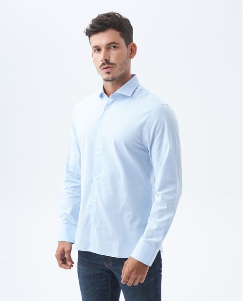 Camisa Premium de Hombre, Slim Fit Manga Larga - Fondo Entero Efecto Dobby
