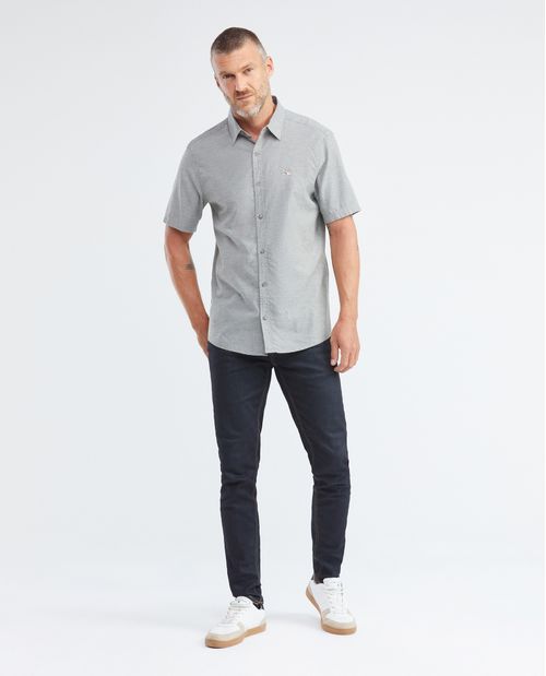 Camisa de Hombre, Classic Fit Manga Corta - 100% Algodón Efecto Neps
