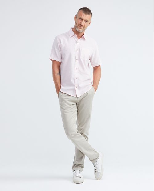 Camisa de Hombre, Classic Fit Manga Corta - Algodón + Lino