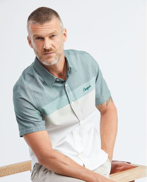 Camisa de Hombre, Slim Fit Manga Corta - Bloques de Color