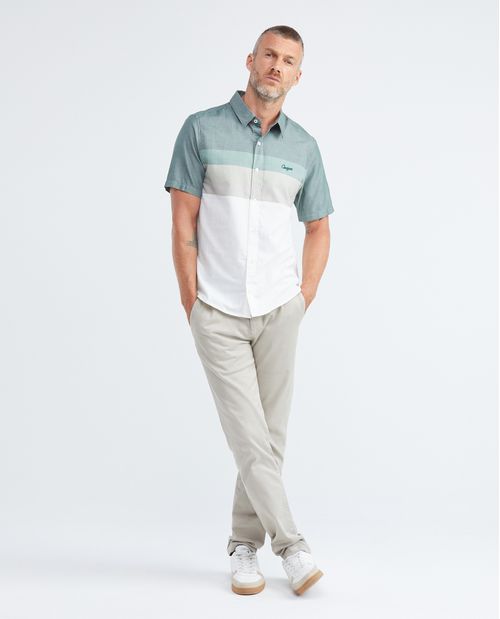 Camisa de Hombre, Slim Fit Manga Corta - Bloques de Color