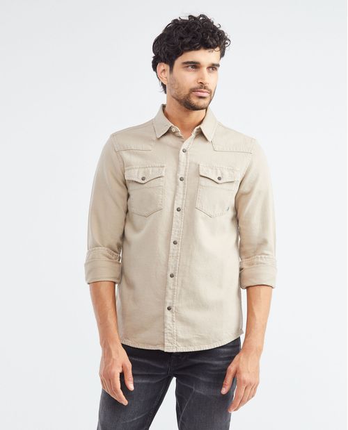 Camisa de Hombre, Slim Fit Manga Corta - Twill 100% Algodón