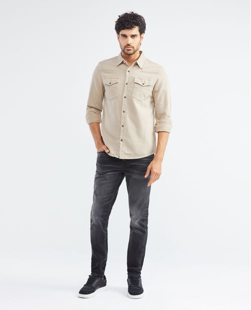 Camisa de Hombre, Slim Fit Manga Corta - Twill 100% Algodón