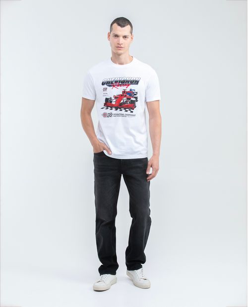 Camiseta Gráfica de Hombre, Slim Fit - Estampado con Carro de Carreras y Tipografías