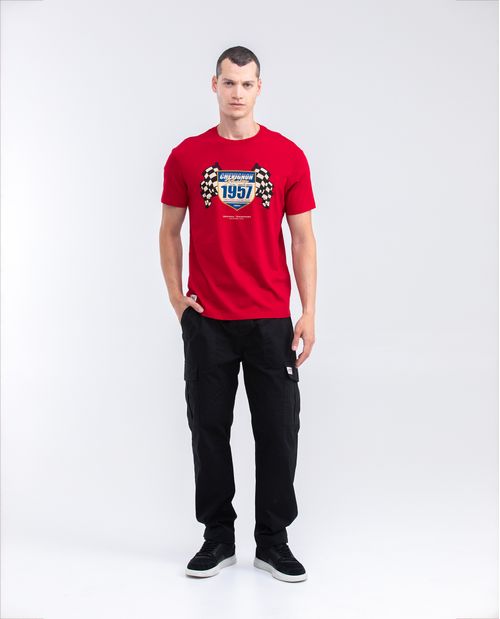 Camiseta Gráfica de Hombre, Slim Fit - Estampado Escudo y Banderas