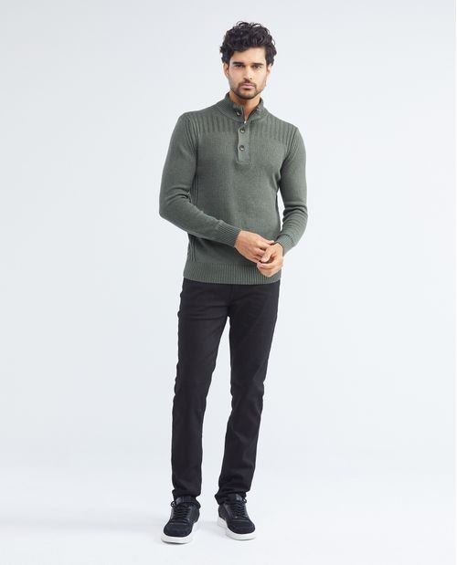 Suéter Tejido para Hombre, Cerrado Cuello Nerú - Media Perilla con Botones