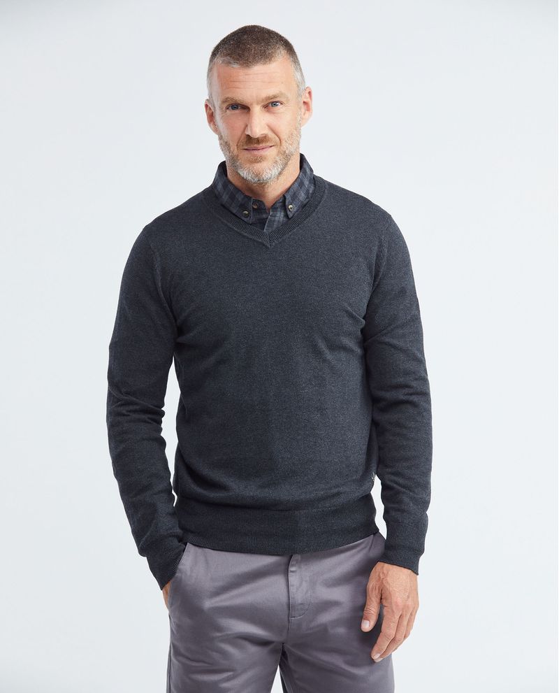 Sueter Tejido para Hombre Cerrado Cuello en V Fibras Heather 100 Algodon
