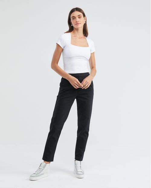 Camiseta Básica de Mujer, Manga Corta Cuello Cuello Cuadrado - Esencial Silueta Ajustada Poliamida