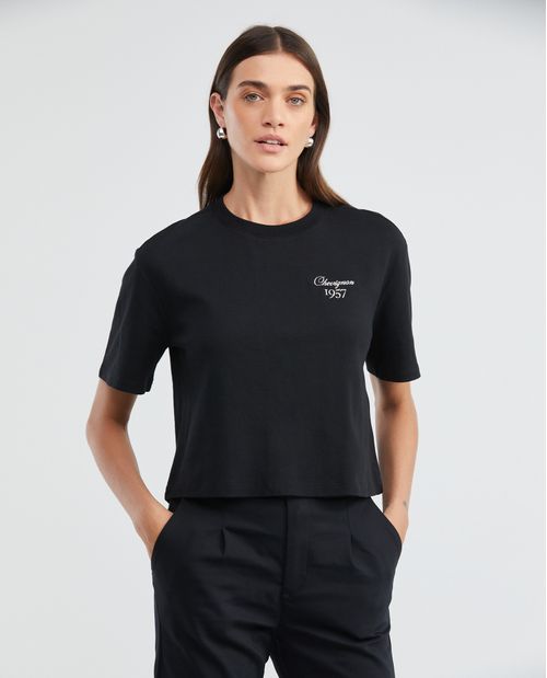 Camiseta Básica de Mujer, Manga Corta Cuello Cuello Redondo - Esencial Silueta Oversized Bordado Hilos Lurex