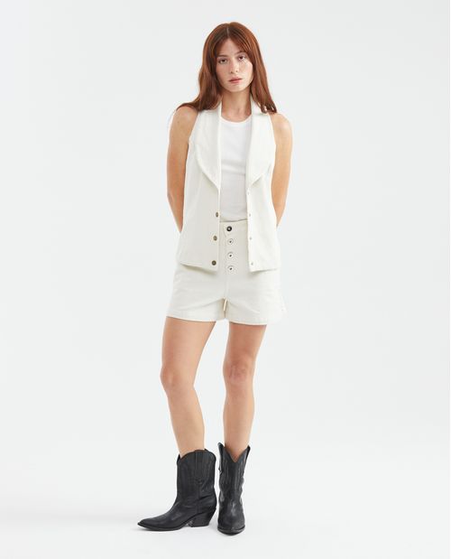 Camisa de Mujer, Tipo Chaleco Manga Sisa Cuello Solapa - Cinturón
