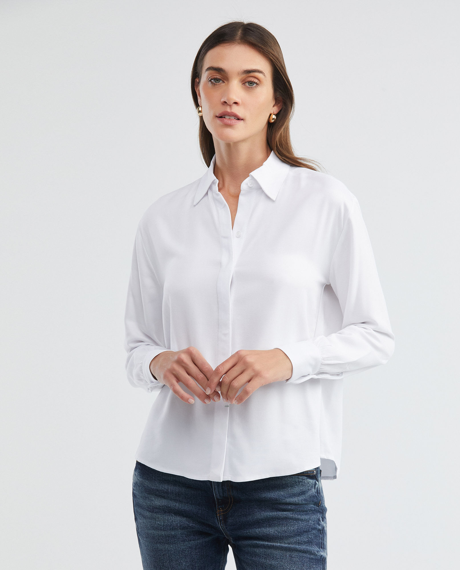 Camisa de Mujer Silueta Ajustada Manga Larga Cuello Camisero 100 Rayon Diagonal Marcada Tienda Online