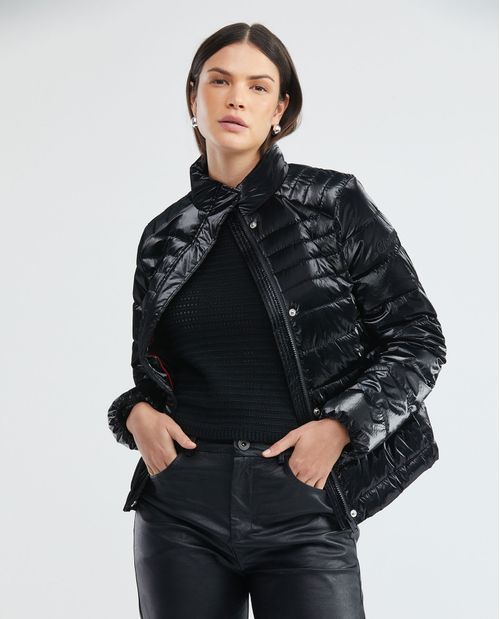 Chaqueta de Mujer, Acolchada - Textura Brillante y Craquelada