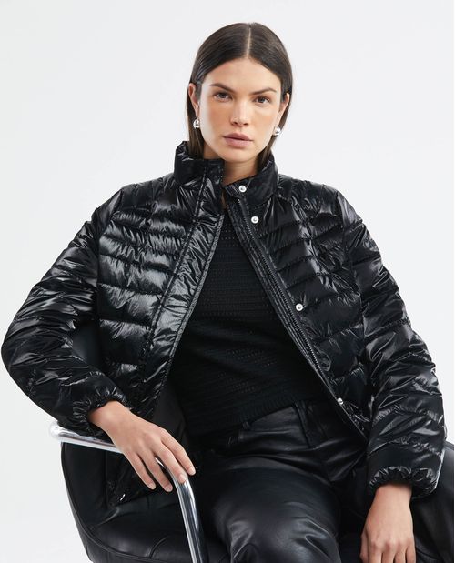 Chaqueta de Mujer, Acolchada - Textura Brillante y Craquelada