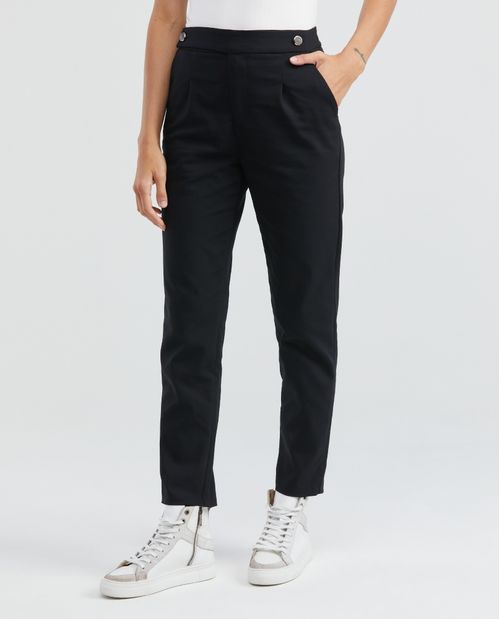 Pantalón de Mujer, Tipo Britches, Tiro Medio Bota Recta - Pretina Desplazada Botones en Costados