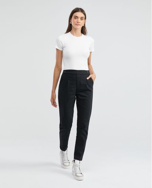 Pantalón de Mujer, Tipo Britches, Tiro Medio Bota Recta - Pretina Desplazada Botones en Costados