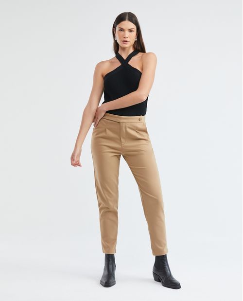 Pantalón de Mujer, Tipo Britches, Tiro Medio Bota Recta - Pretina Desplazada Botones en Costados