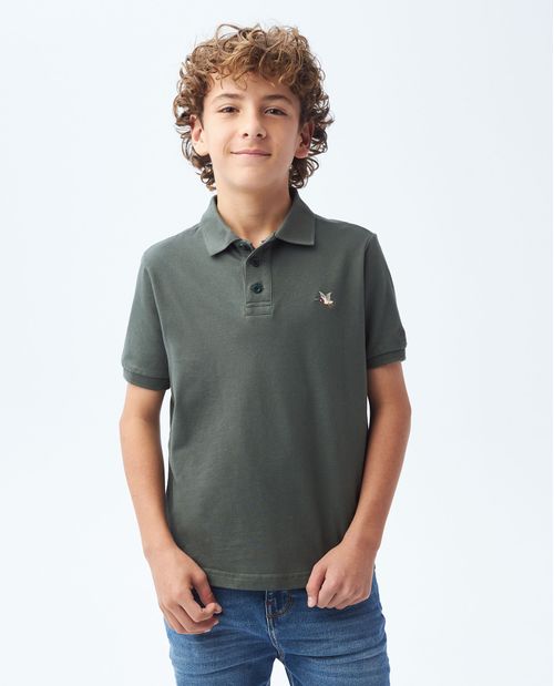 Camiseta de Niño Tipo Polo, Straight Fit Manga Corta - Diseño Básico Fondo Entero