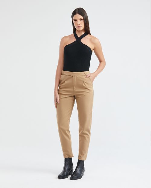 Top Tejido de Mujer, Silueta Recta Cuello Tipo Halter Tirantes Cruzados - Galga Liviana
