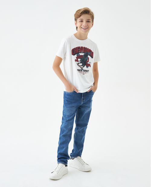 Camiseta Gráfica de Niño, Straight Fit Cuello Redondo - Diseño Frontal Estampado