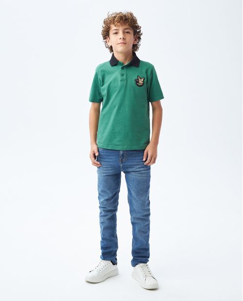 Camiseta de Niño Tipo Polo, Straight Fit Manga Corta - Cuello en Contraste con Líneas en Contraste  + Aplique TOGS