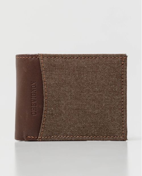 Billetera de Hombre en Cuero Semi Graso y Algodón, Formato Horizontal Tres Alas