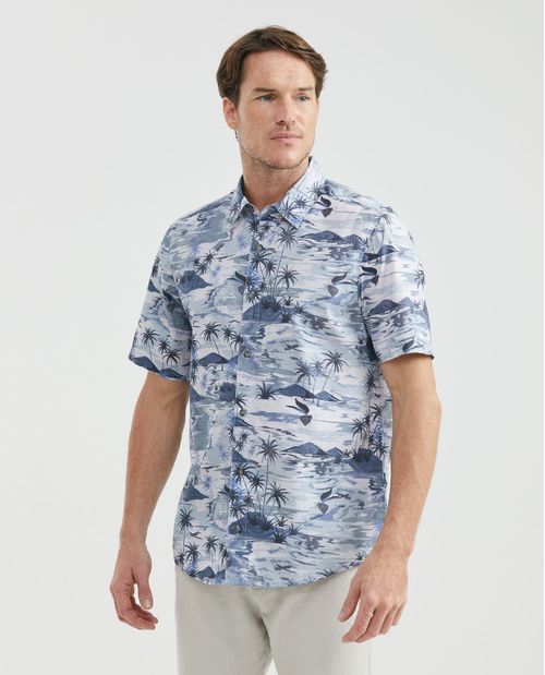 Camisa Resort de Hombre, Classic Fit Manga Corta - Maxi Print Palmeras