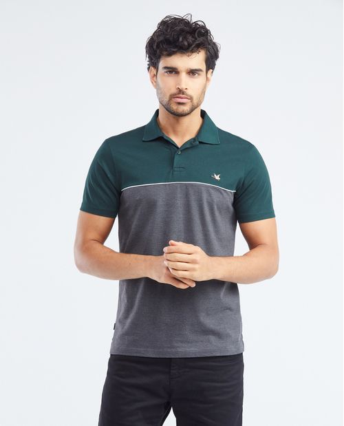 Camiseta de Hombre Tipo Polo, Slim Fit Manga Corta - Bloques de Color Sólido + Jaspe