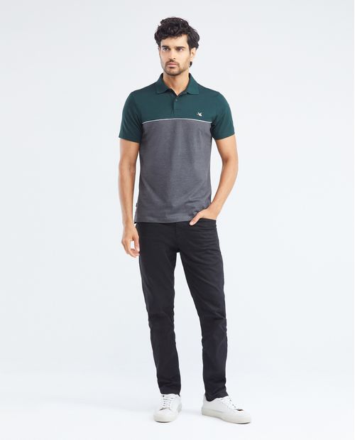 Camiseta de Hombre Tipo Polo, Slim Fit Manga Corta - Bloques de Color Sólido + Jaspe