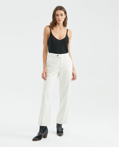Pantalón de Mujer, Regular Fit Tiro Alto Bota Recta - Algodón + Viscosa + Lino