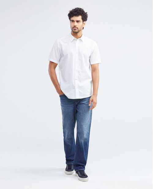 Camisa de Hombre, Classic Fit Manga Corta - 100% Algodón Efecto Mini Cuadrícula
