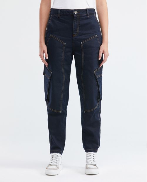 Jean de Mujer Ballon Leg, Boot Cut- Azul Ultra Oscuro Cortes + Remaches