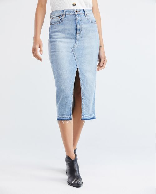 Falda Lápiz en Denim, High Rise - Azul Medio
