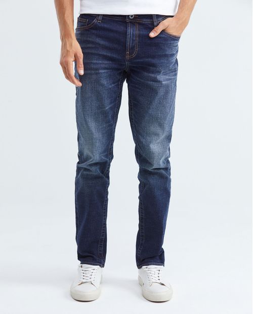 Jean de Hombre Slim Fit, Famous, Bota Slim - Azul Oscuro Vintage