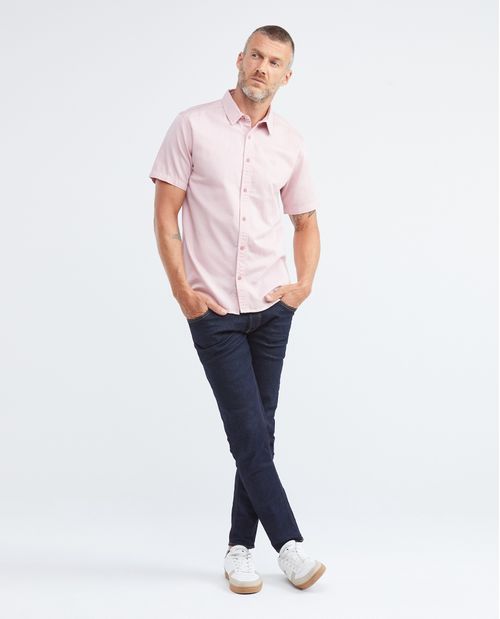 Camisa de Hombre, Slim Fit Manga Corta - Twill 100% Algodón