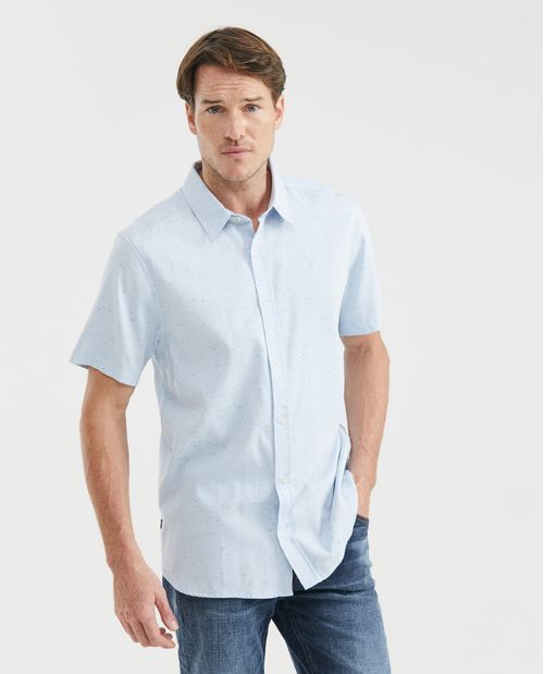 Camisa de Hombre, Slim Fit Manga Corta - Twill 100% Algodón Efecto Neps