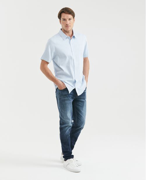 Camisa de Hombre, Slim Fit Manga Corta - Twill 100% Algodón Efecto Neps