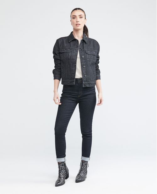 Chaqueta de Mujer en Denim, Tipo Trucker Straight Fit - Gris Oscuro